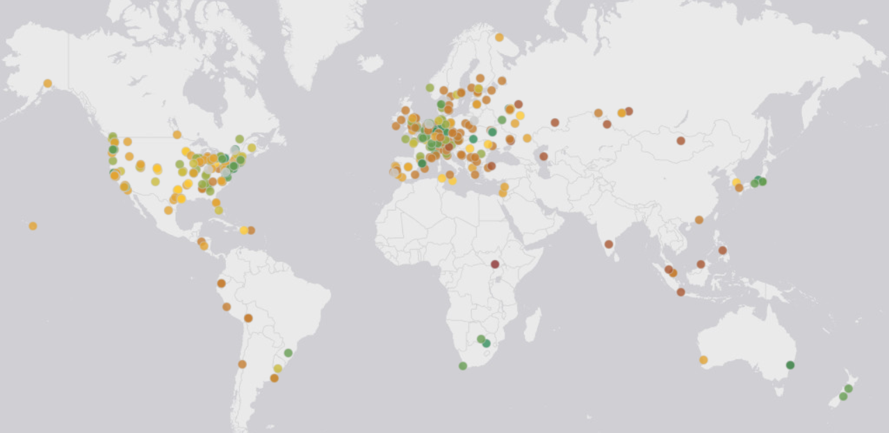 Latency map of NS-Global using RIPE Atlas